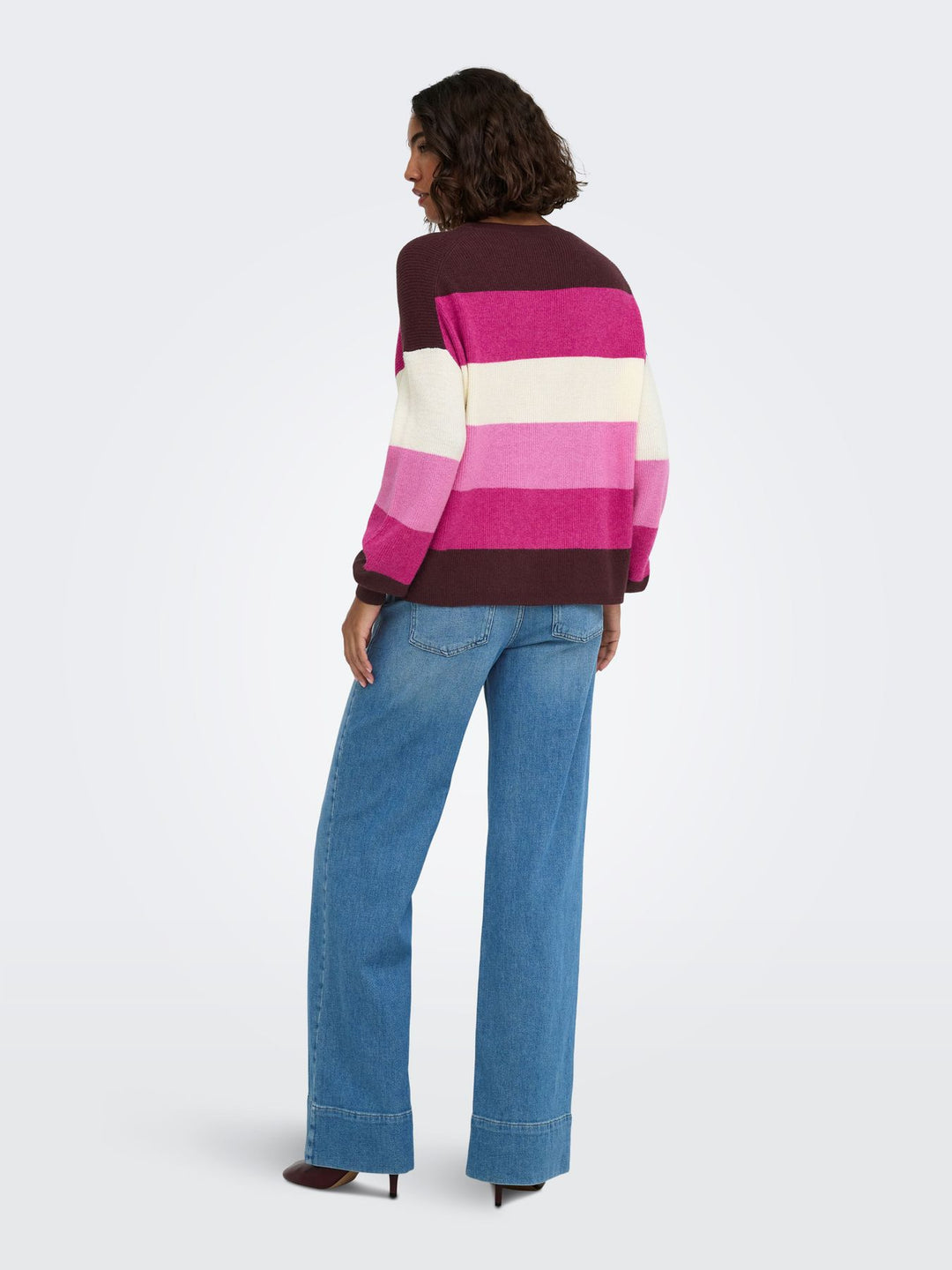 ONLATIA L/S STRIPE PULLOV KNT NOOS Fudge/Fuchsia Red/Whitecap