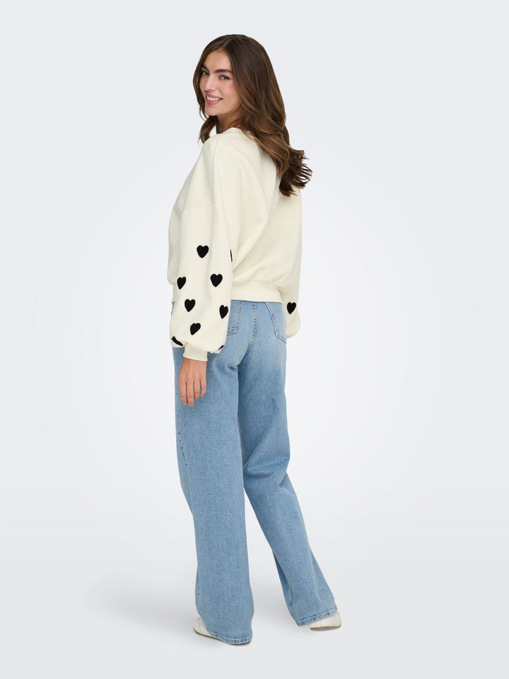 ONLMACY L/S O-NECK BOX CC SWT NOOS Cloud Dancer/W. Black hearts