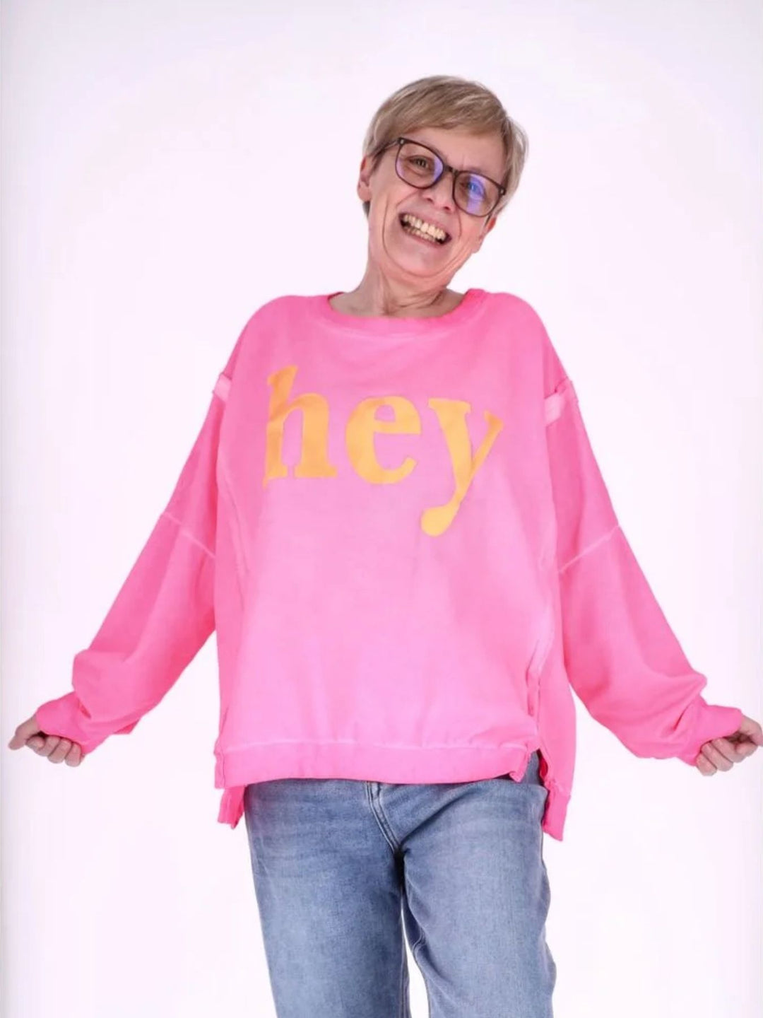 Pinkes Damen Oversize Sweatshirt „HEY“ – Casual Statement