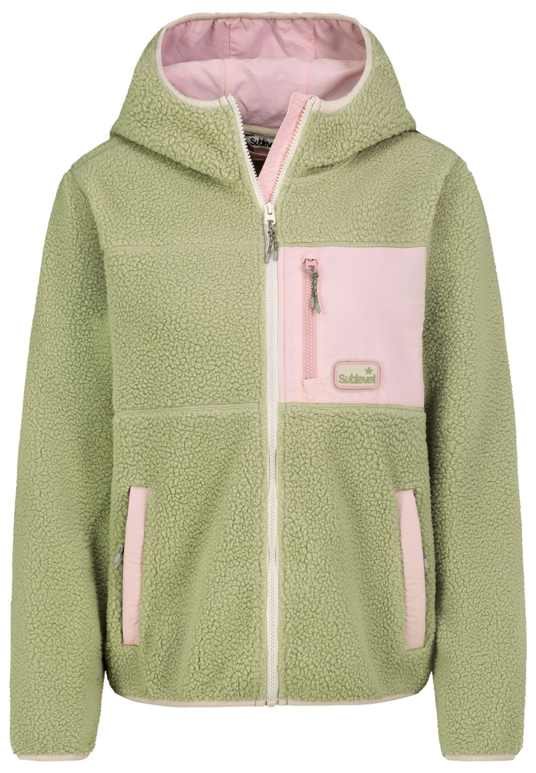 Damen Fleecejacke mit Kapuze – kuscheliger Freizeit-Look in Grün & Rosa