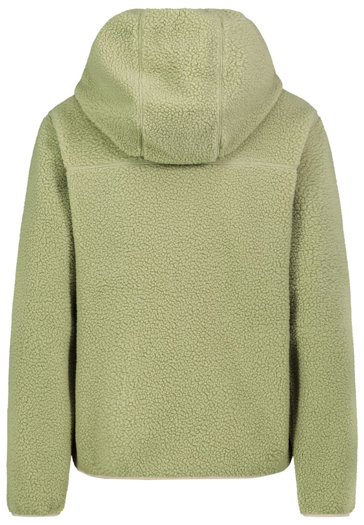 Damen Fleecejacke mit Kapuze – kuscheliger Freizeit-Look in Grün & Rosa