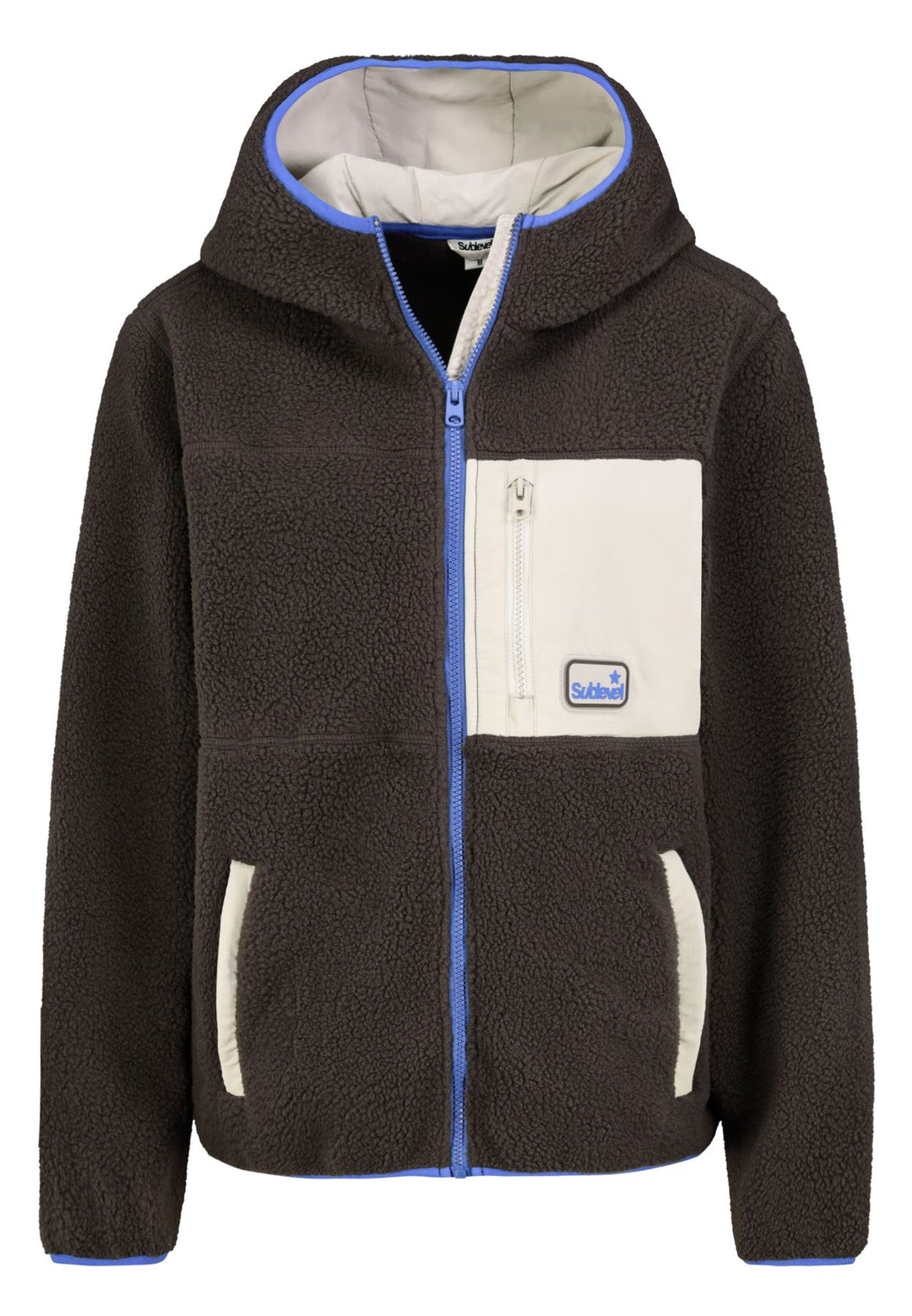 Damen Fleecejacke mit Kapuze – Braun, Blau & Creme