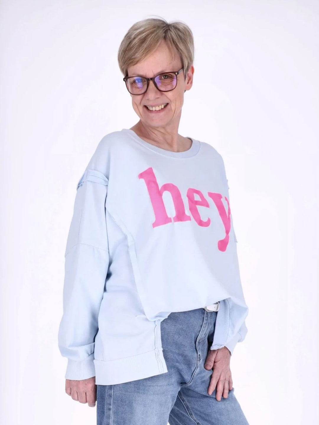 Blaues Damen Oversize Sweatshirt „HEY“ mit Statement-Print