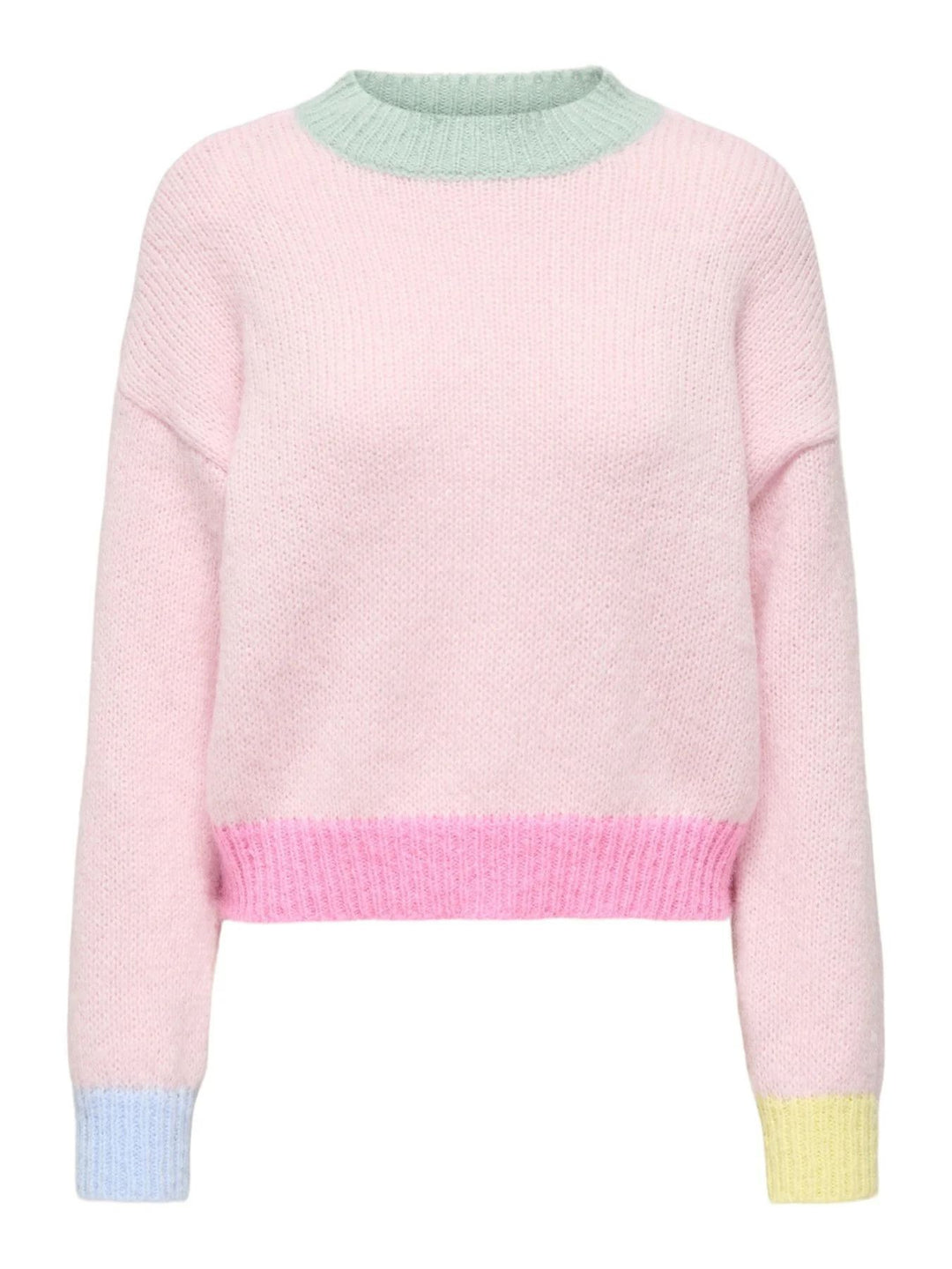 Damen Strickpullover in Rosa mit bunten Kontrastdetails