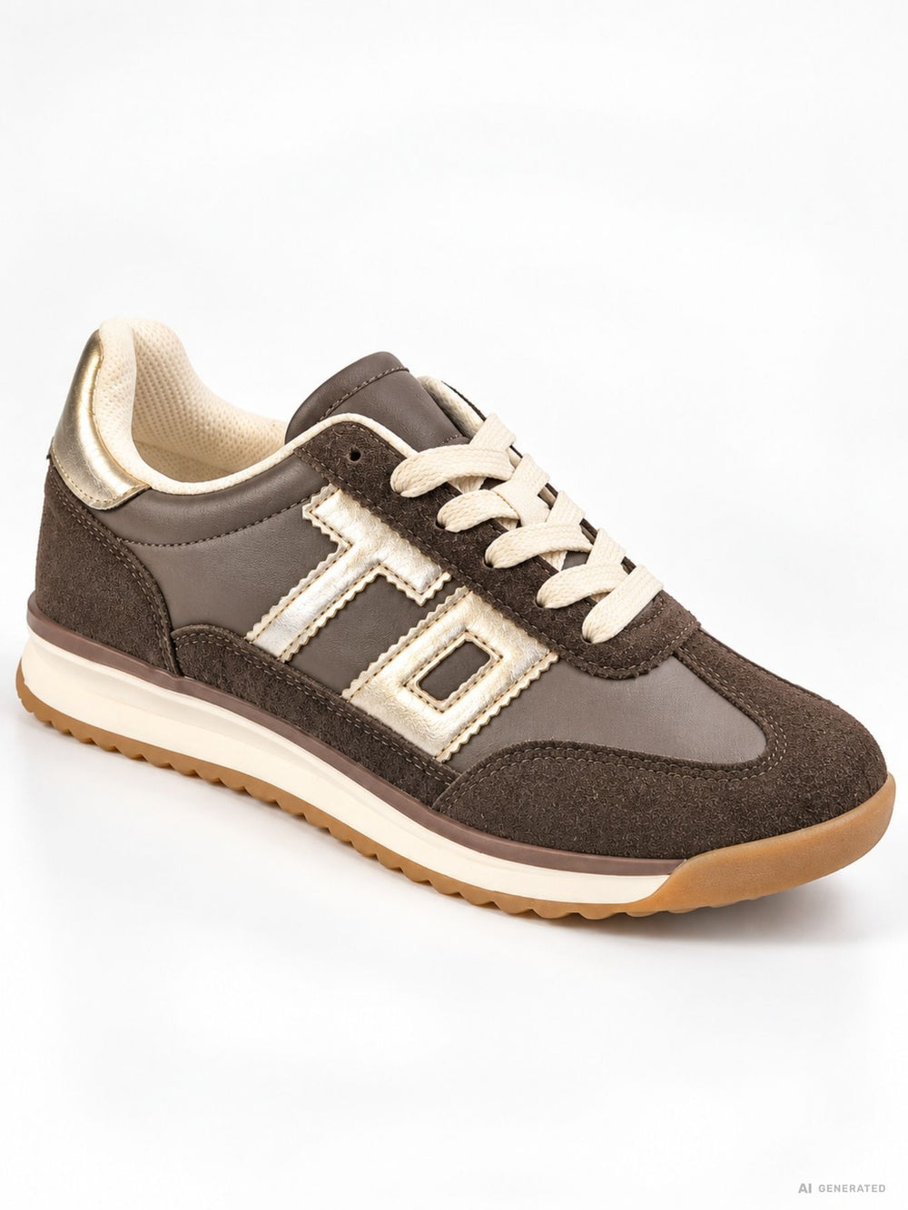 Damen Retro Sneaker in Braun mit Metallic-Details/Retro Look