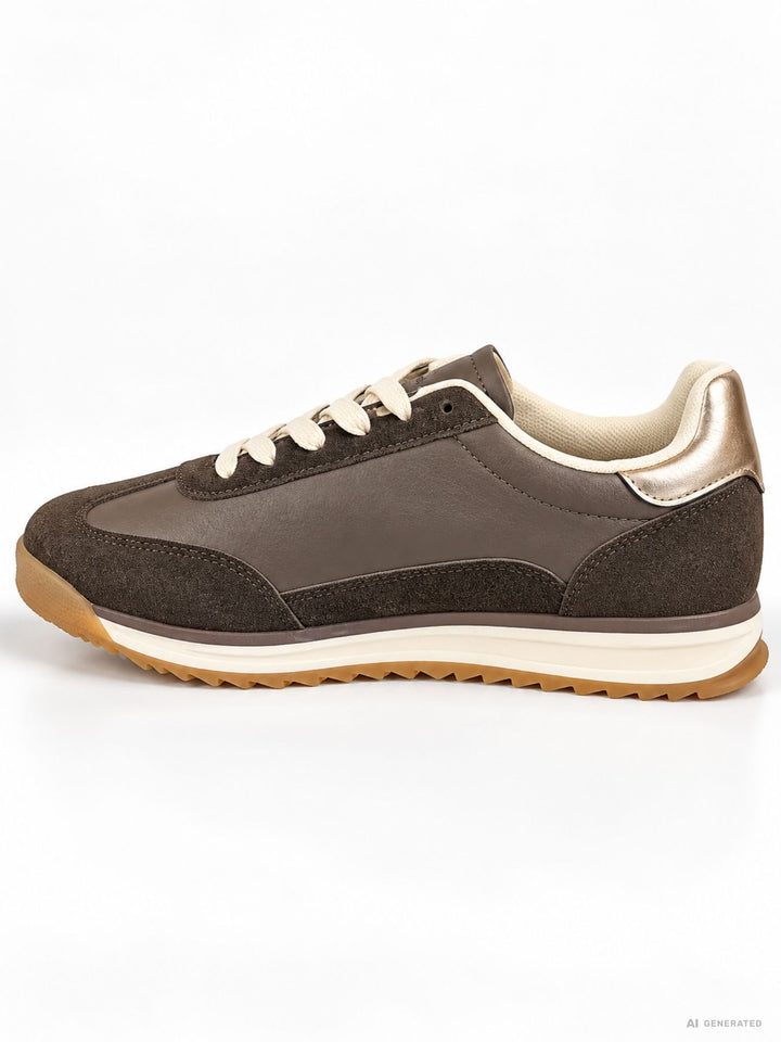 Damen Retro Sneaker in Braun mit Metallic-Details/Retro Look