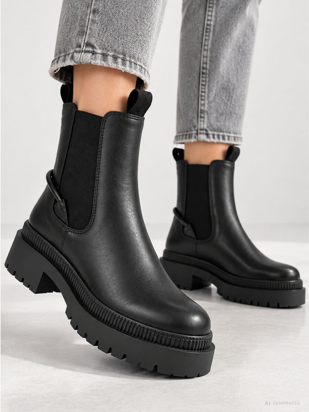 Damen Chelsea Boots in Schwarz mit Chunky-Sohle