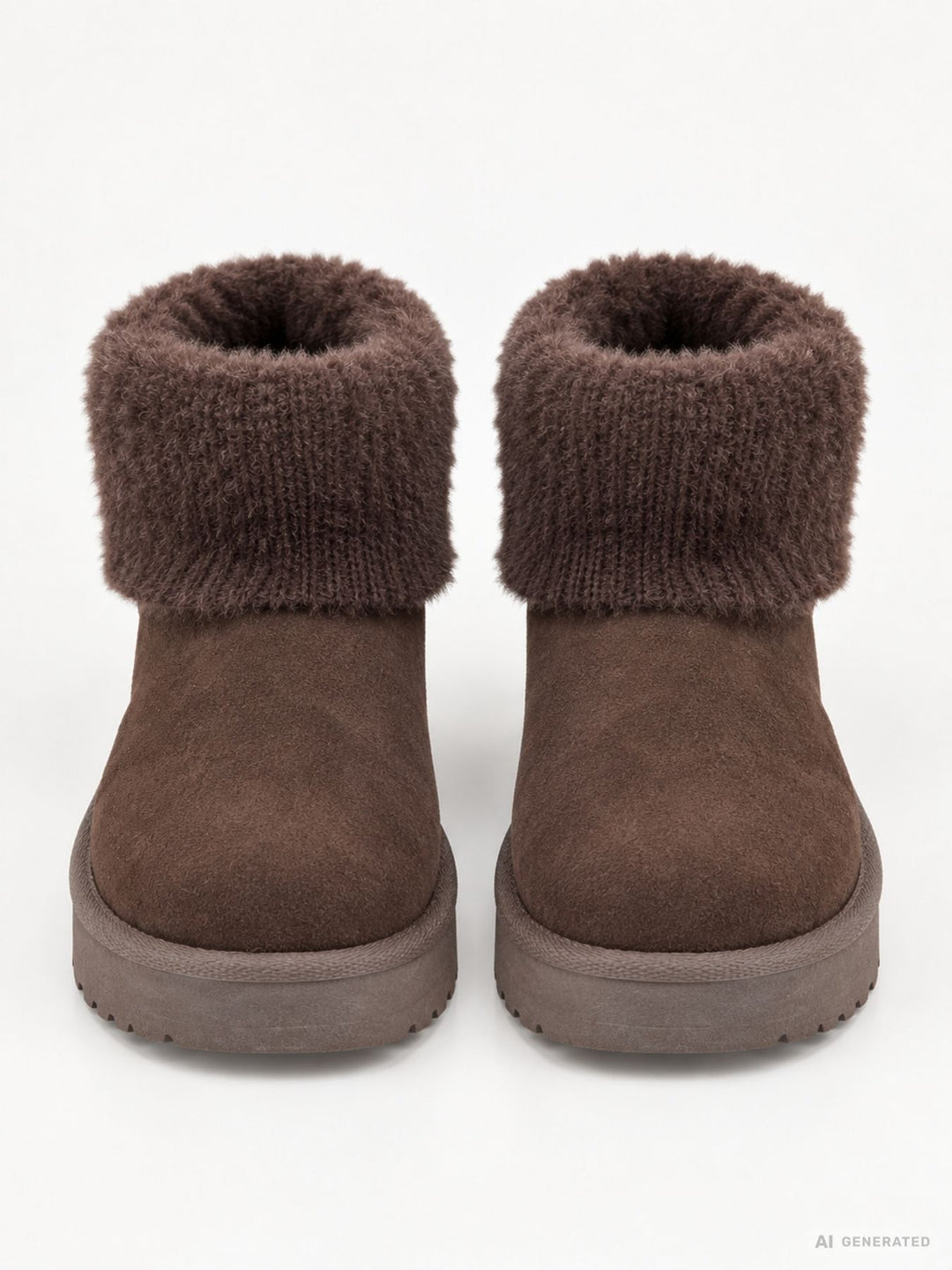 Kuschelige Damen Boots in Braun mit Strickkragen