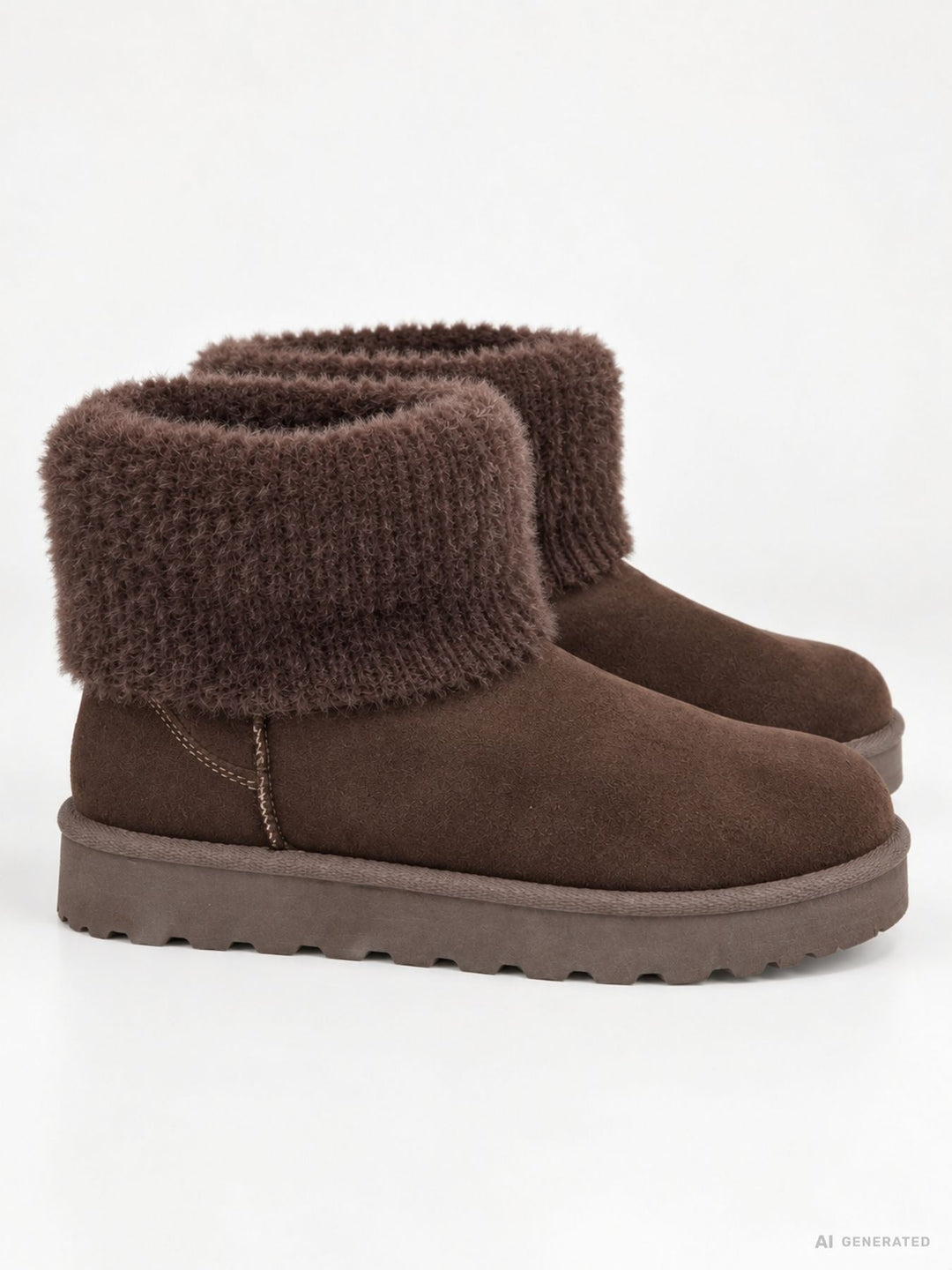 Kuschelige Damen Boots in Braun mit Strickkragen