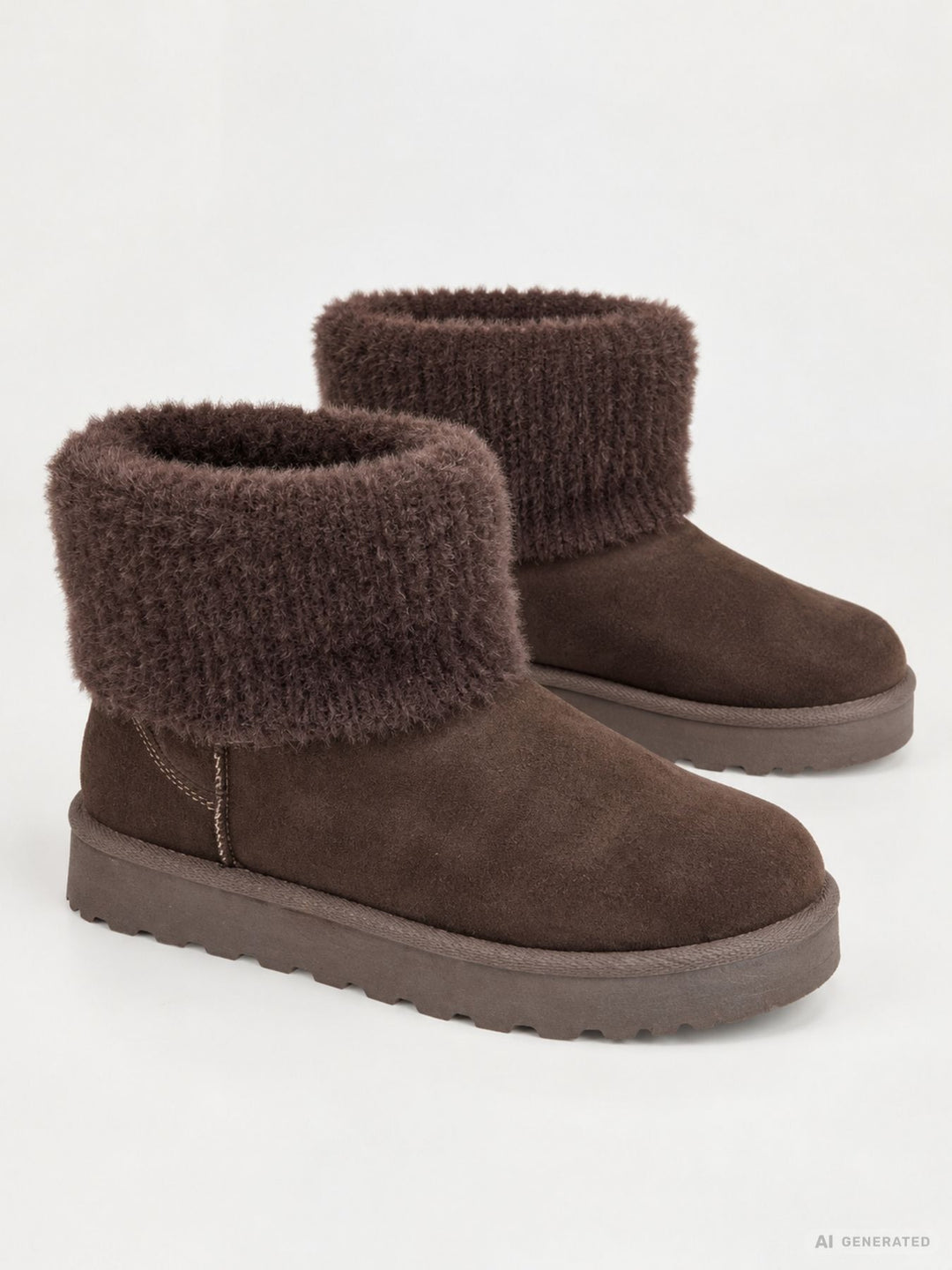 Kuschelige Damen Boots in Braun mit Strickkragen
