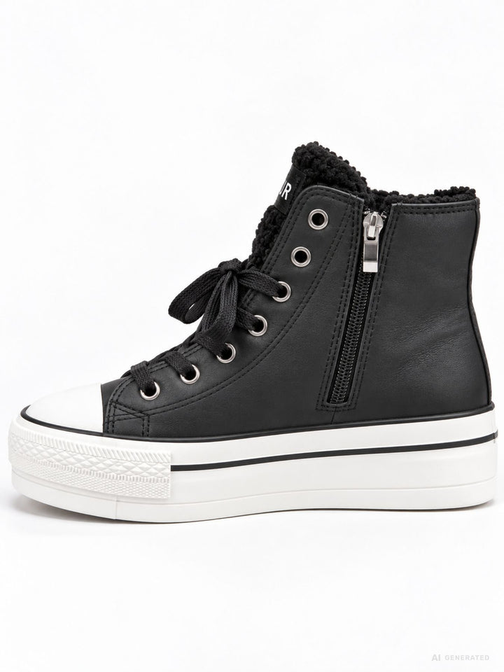 Schwarzer High-Top Sneaker mit Plateau & AMOUR-Detail