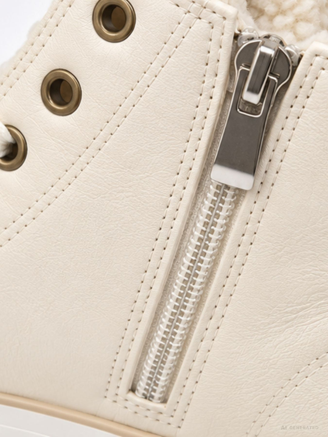 Cremefarbener High-Top Sneaker mit Plateau & AMOUR-Detail