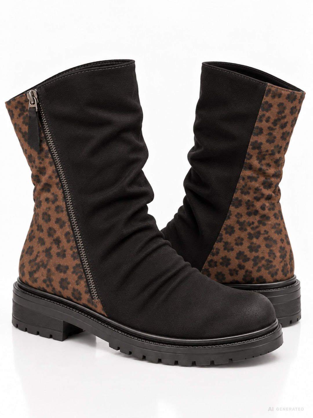 Schwarze Damen Boots mit Leo-Detail