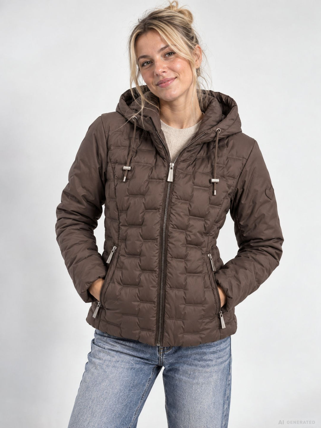 Braune Steppjacke Damen leicht Ärmel ohne Steppung