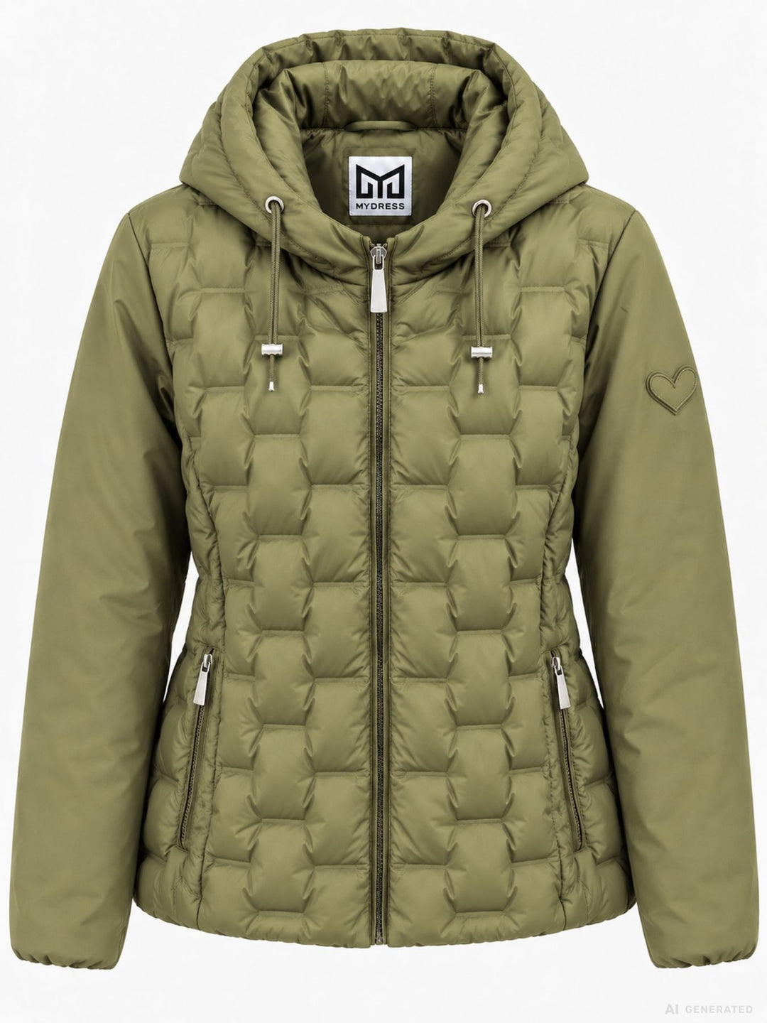 Khaki Steppjacke Damen leicht Ärmel ohne Steppung