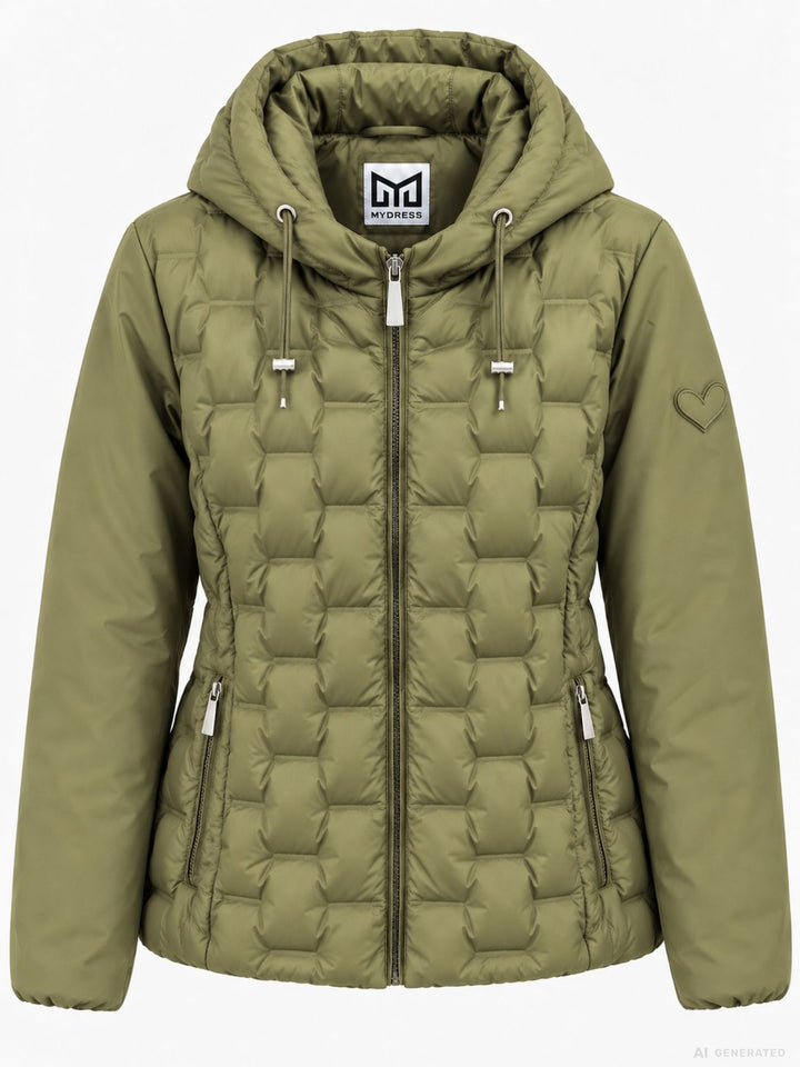 Khaki Steppjacke Damen leicht Ärmel ohne Steppung