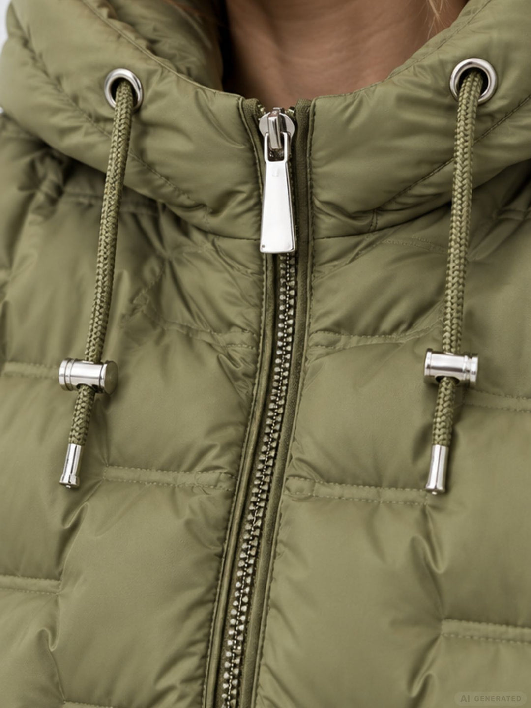 Khaki Steppjacke Damen leicht Ärmel ohne Steppung