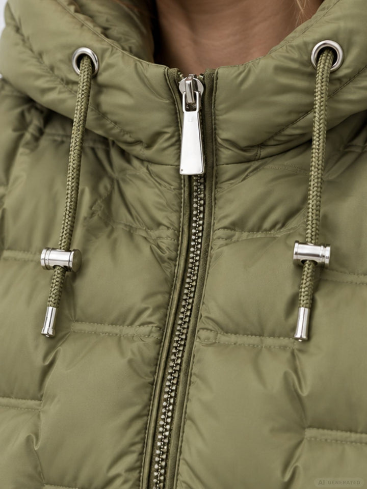 Khaki Steppjacke Damen leicht Ärmel ohne Steppung
