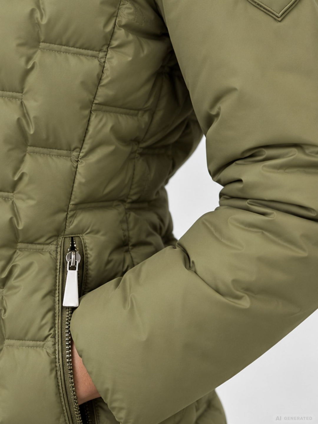 Khaki Steppjacke Damen leicht Ärmel ohne Steppung