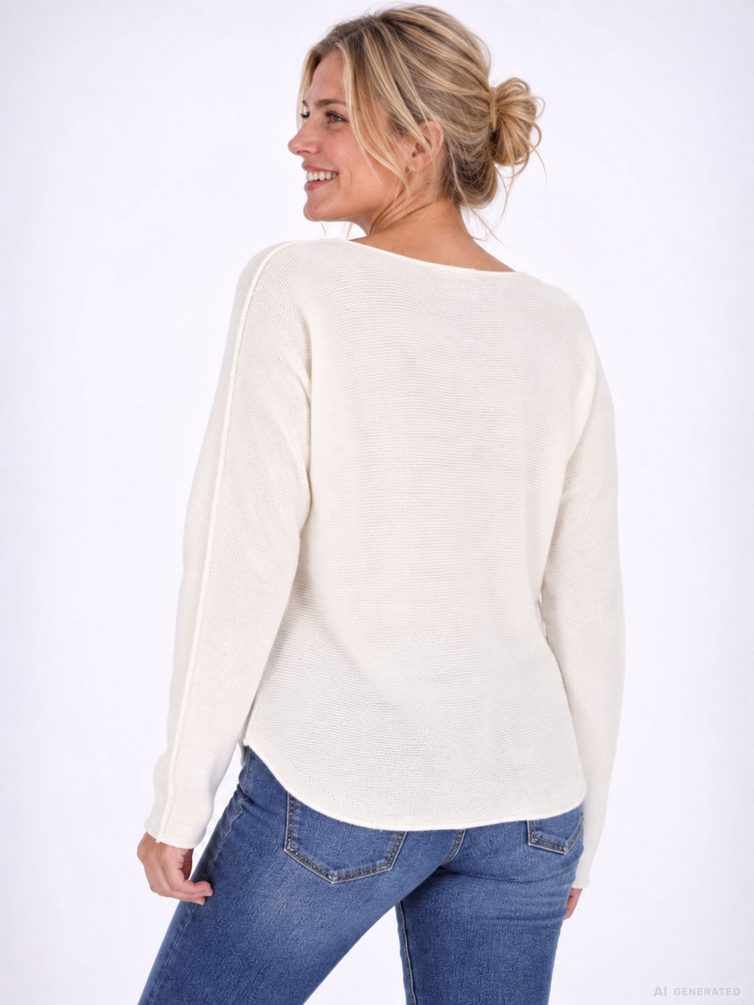 Strickpullover Damen Rundhals abgerundeter Bund