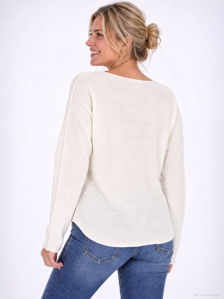Strickpullover Damen Rundhals abgerundeter Bund