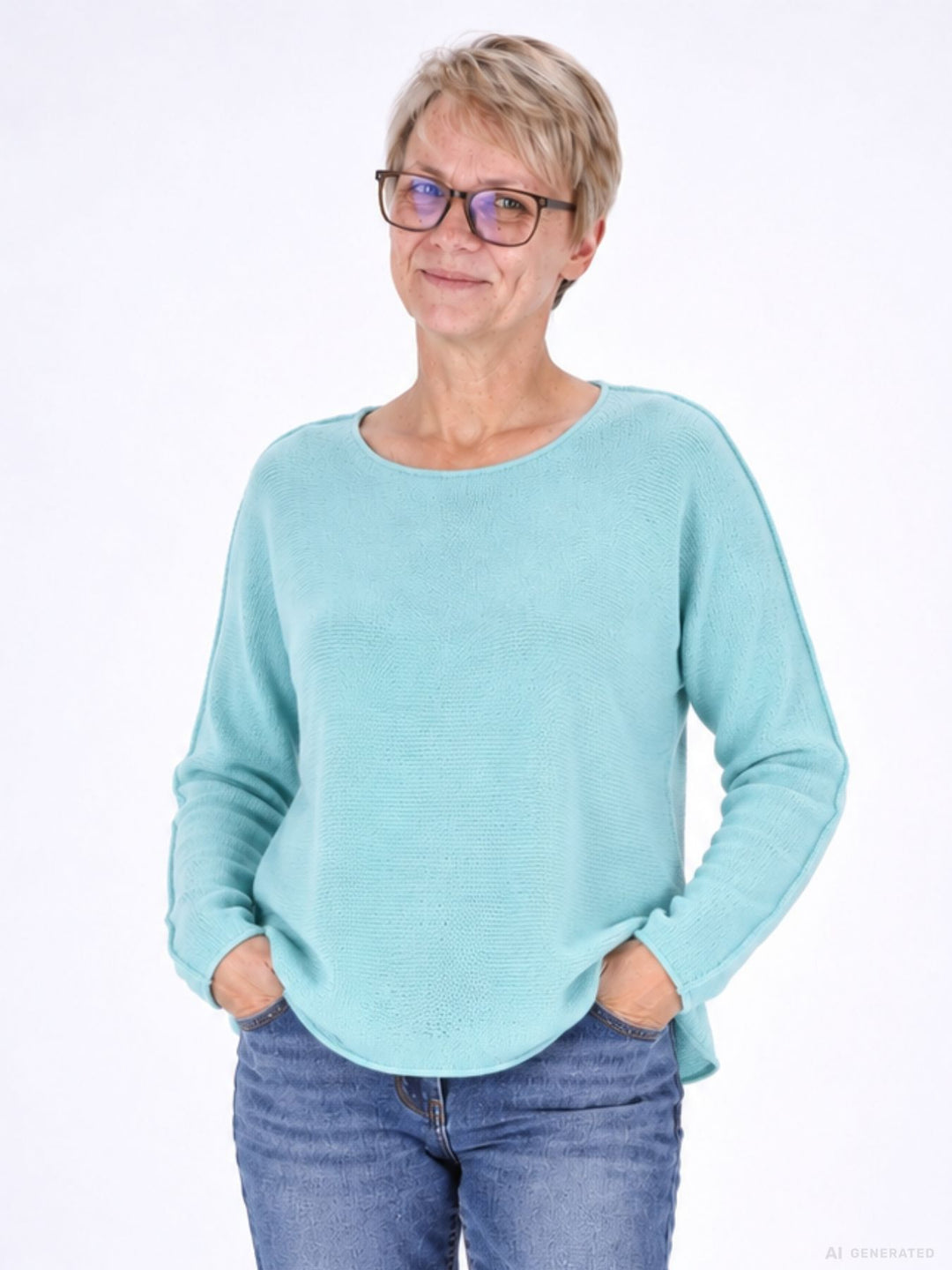 Aqua Strickpullover Damen Rundhals abgerundeter Bund