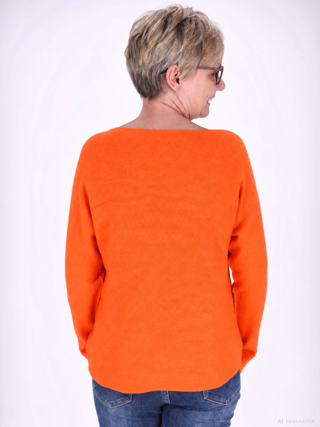 Orange Schwarzer Strickpullover Damen V-Ausschnitt abgerundeter Bund