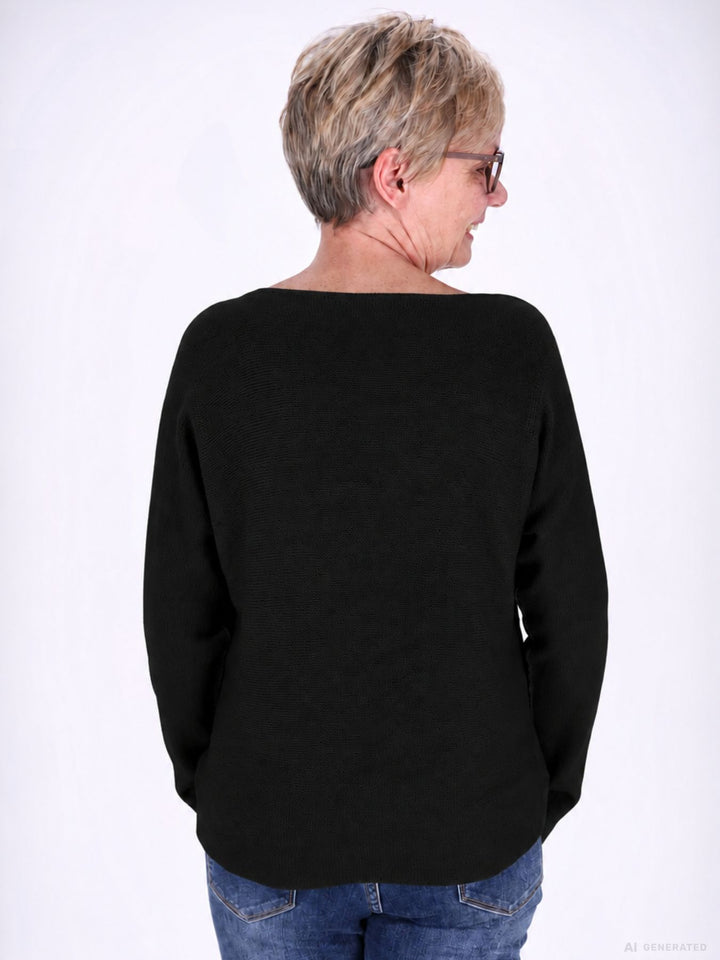 Strickpullover Damen V-Ausschnitt abgerundeter Bund