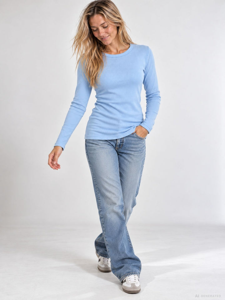 Strickpullover Damen Rundhals „LATINA“ – Hellblau