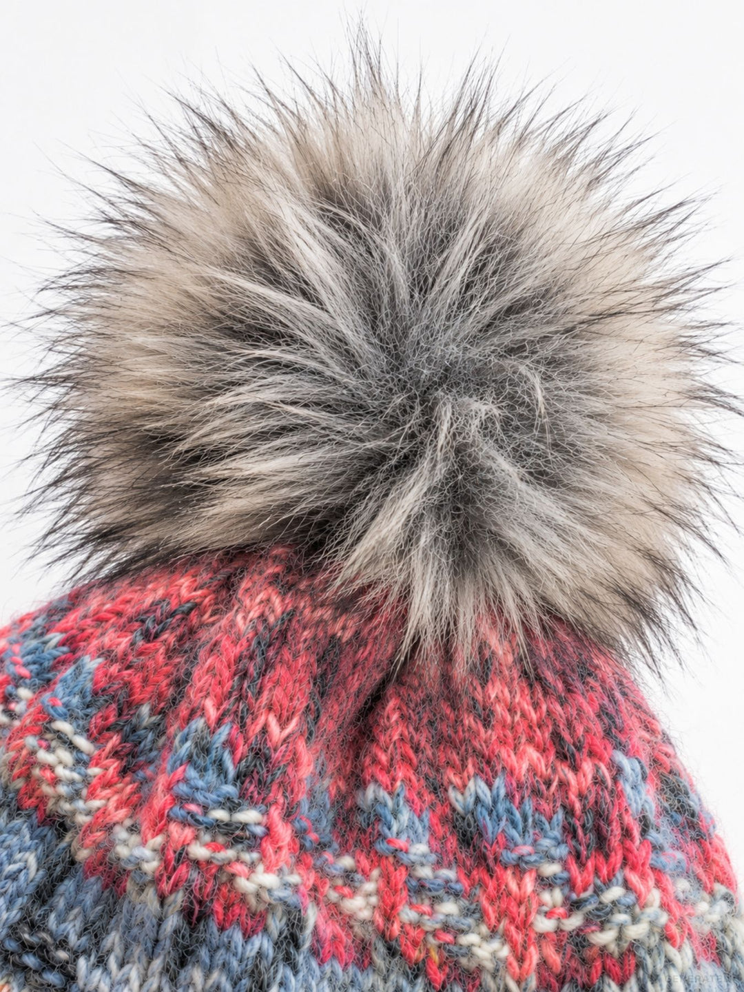 Damen Strickmütze Multicolor mit flauschigem Bommel