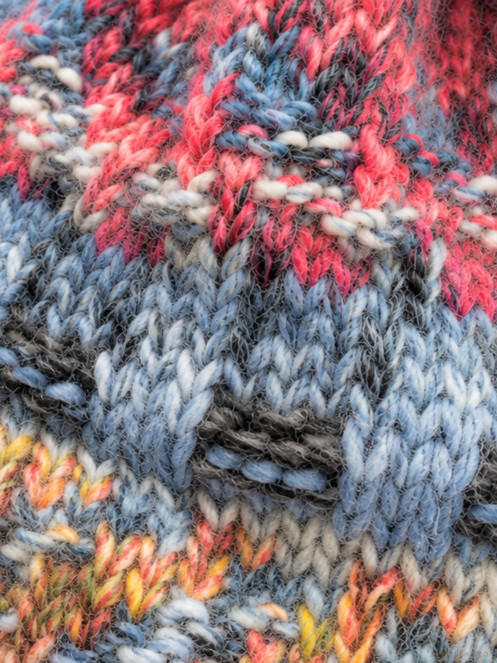 Damen Strickmütze Multicolor mit flauschigem Bommel