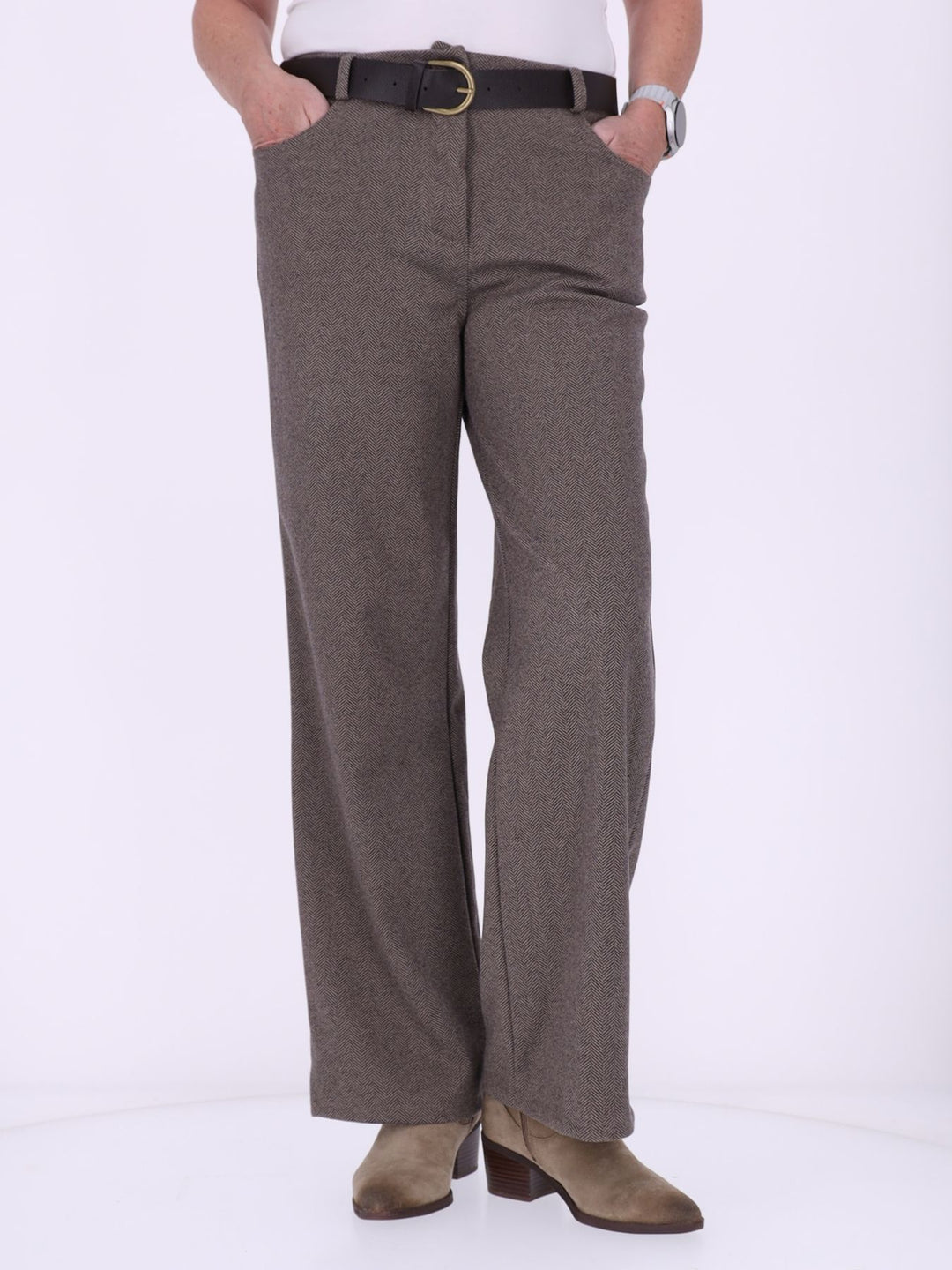Damen Hose mit weitem Bein in Wolloptik ZIG ZAG – braun