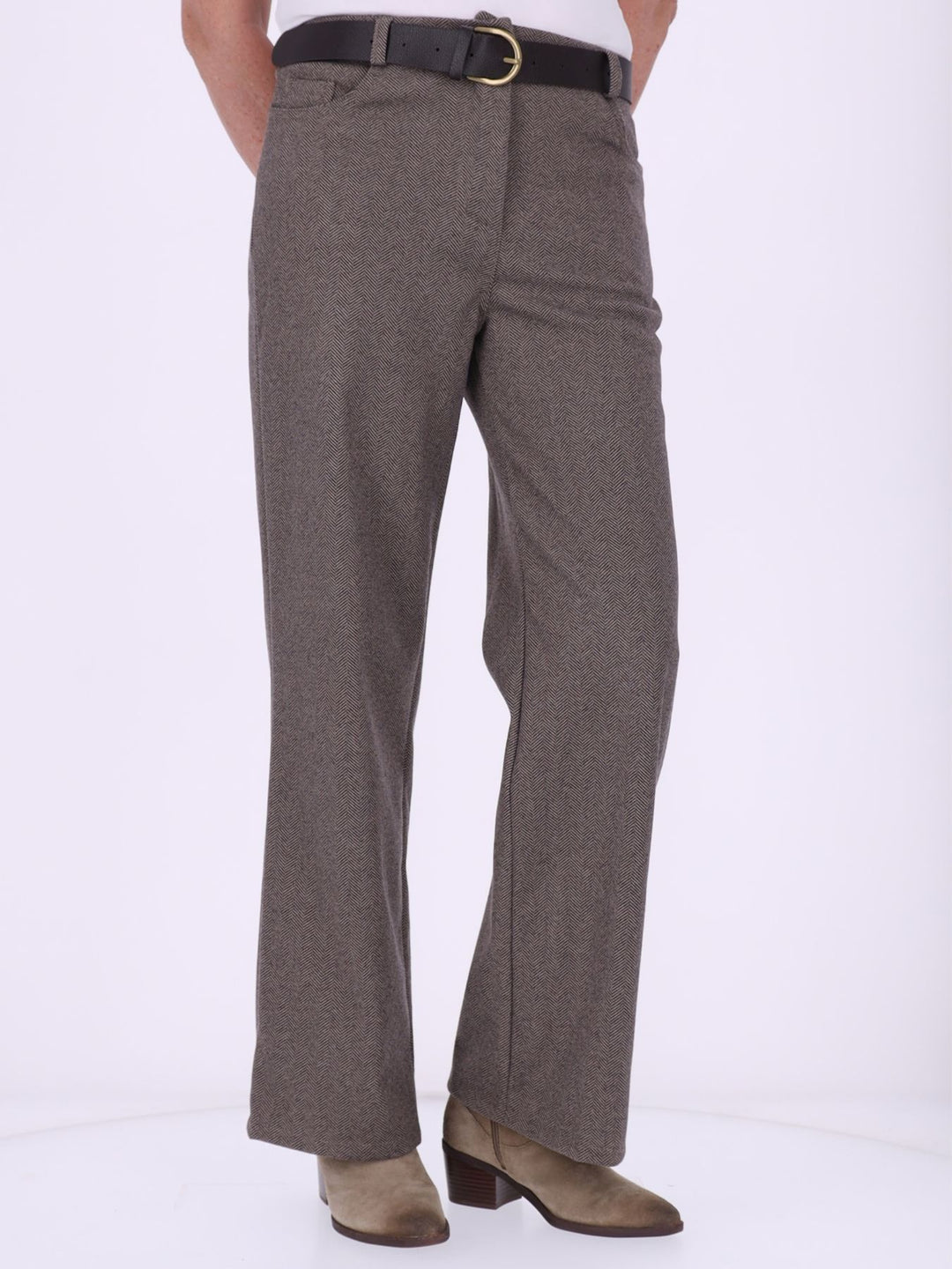 Damen Hose mit weitem Bein in Wolloptik ZIG ZAG – braun