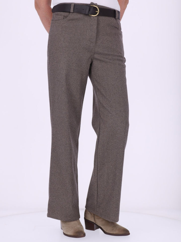 Damen Hose mit weitem Bein in Wolloptik ZIG ZAG – braun