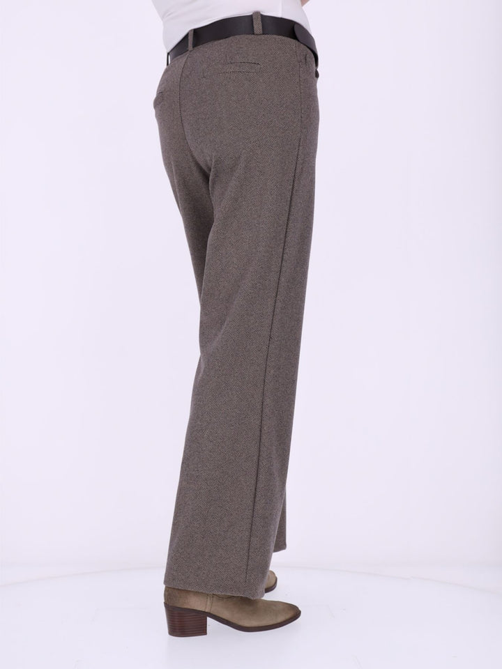 Damen Hose mit weitem Bein in Wolloptik ZIG ZAG – braun