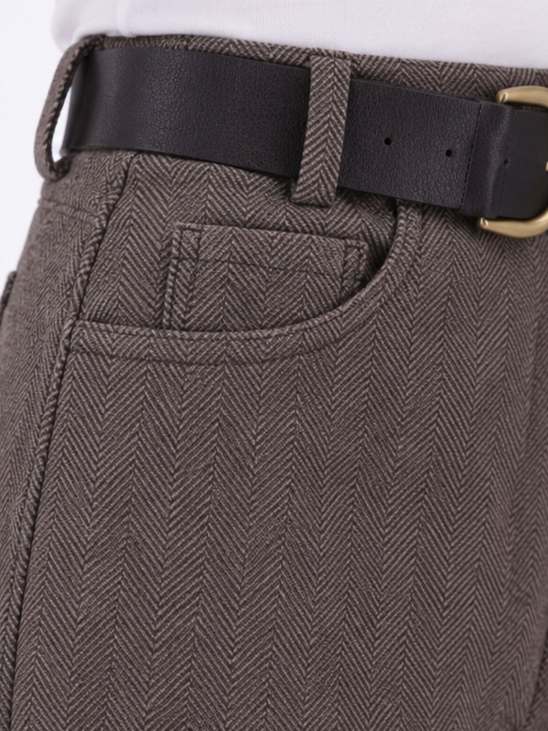 Damen Hose mit weitem Bein in Wolloptik ZIG ZAG – braun