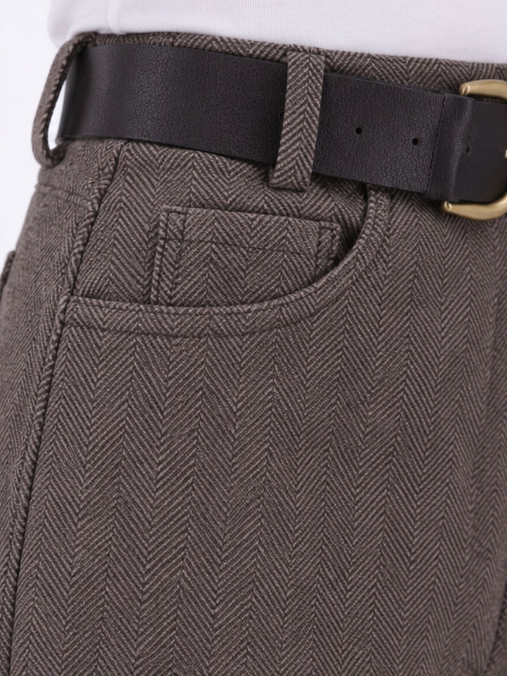 Damen Hose mit weitem Bein in Wolloptik ZIG ZAG – braun
