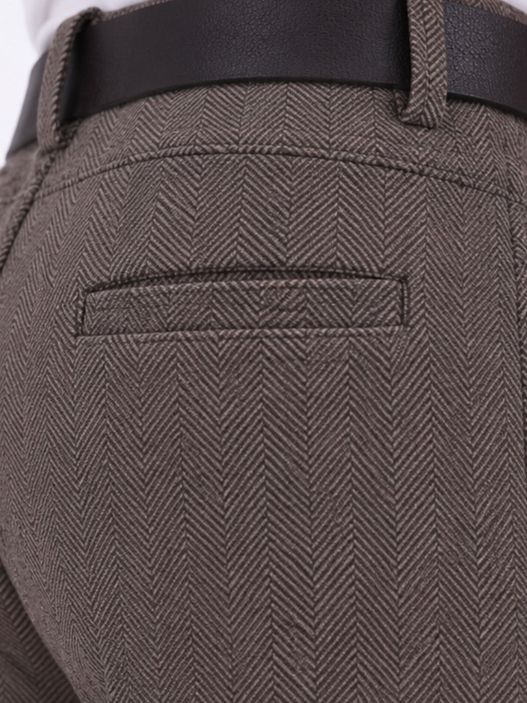 Damen Hose mit weitem Bein in Wolloptik ZIG ZAG – braun