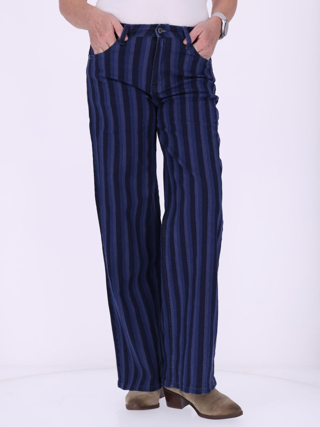 Damen Wide Leg Jeans mit Streifen – Blau