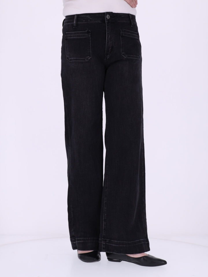 Damen Ballonhose Color Denim mit weitem Bein – Schwarz