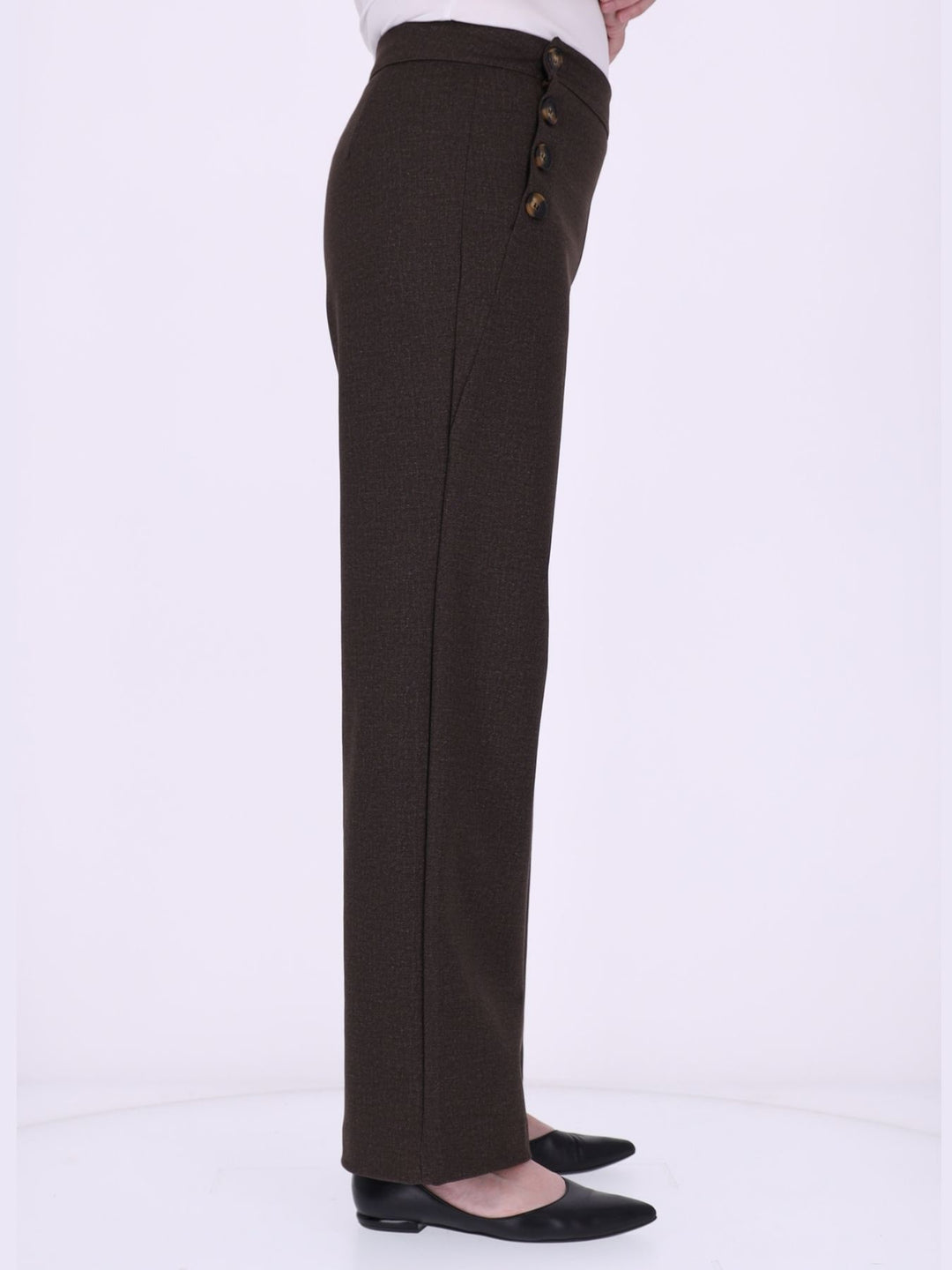 Damen Wide Leg Hose mit seitlichen Knöpfen – Braun