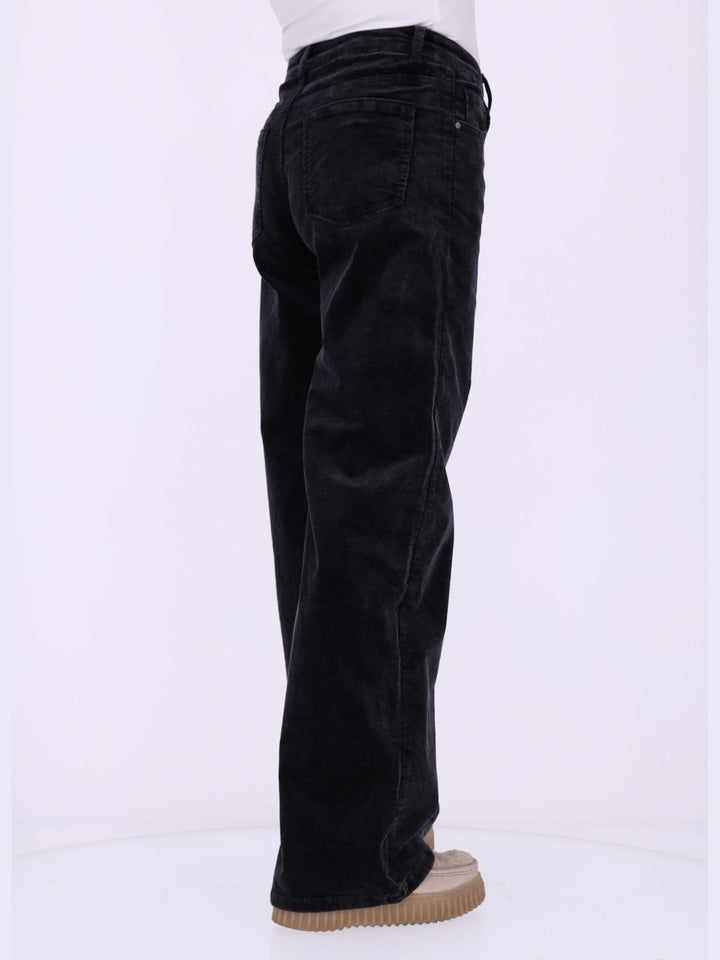 Straight Cordhose Damen weites Bein – Schwarz