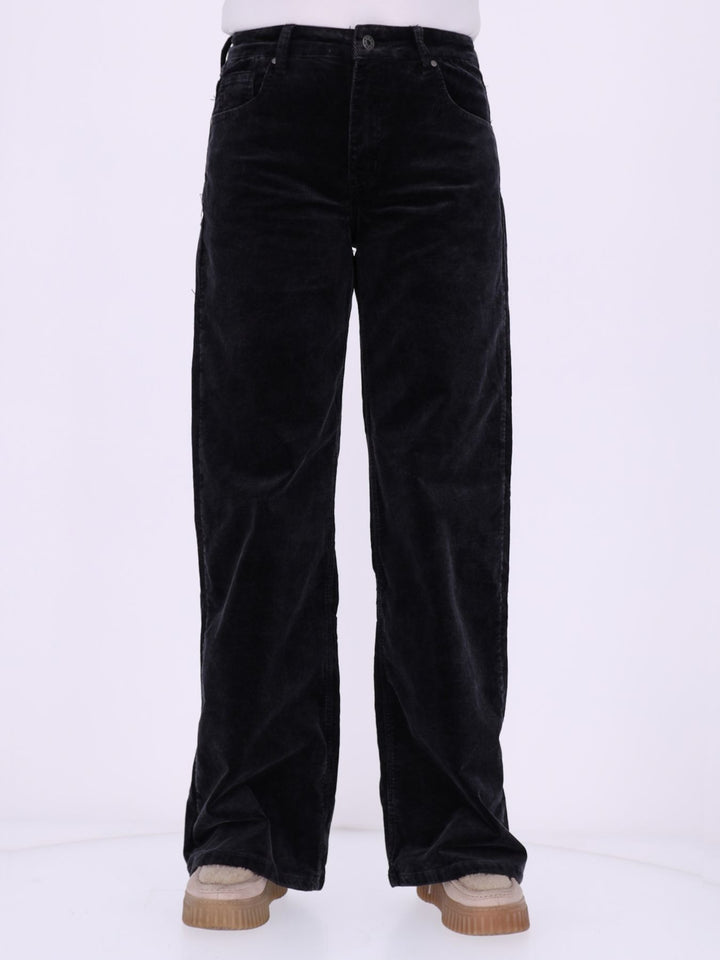 Straight Cordhose Damen weites Bein – Schwarz