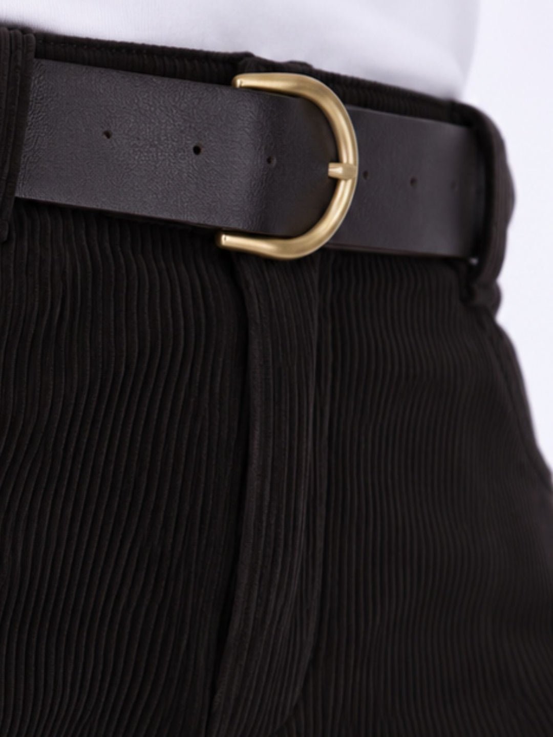 Damen Breitcordhose mit weitem Bein & Gürtel – Schwarz