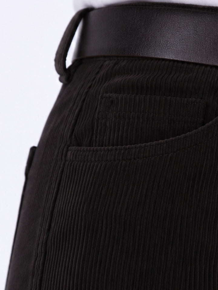 Damen Breitcordhose mit weitem Bein & Gürtel – Schwarz