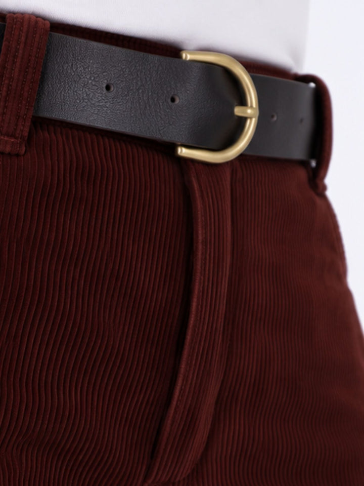 Damen Breitcordhose Wide Leg mit Gürtel – Bordeaux