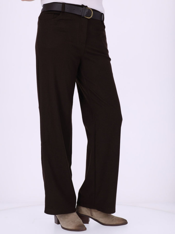 Damen Hose mit weitem Bein in Wolloptik ZIG ZAG – Brown