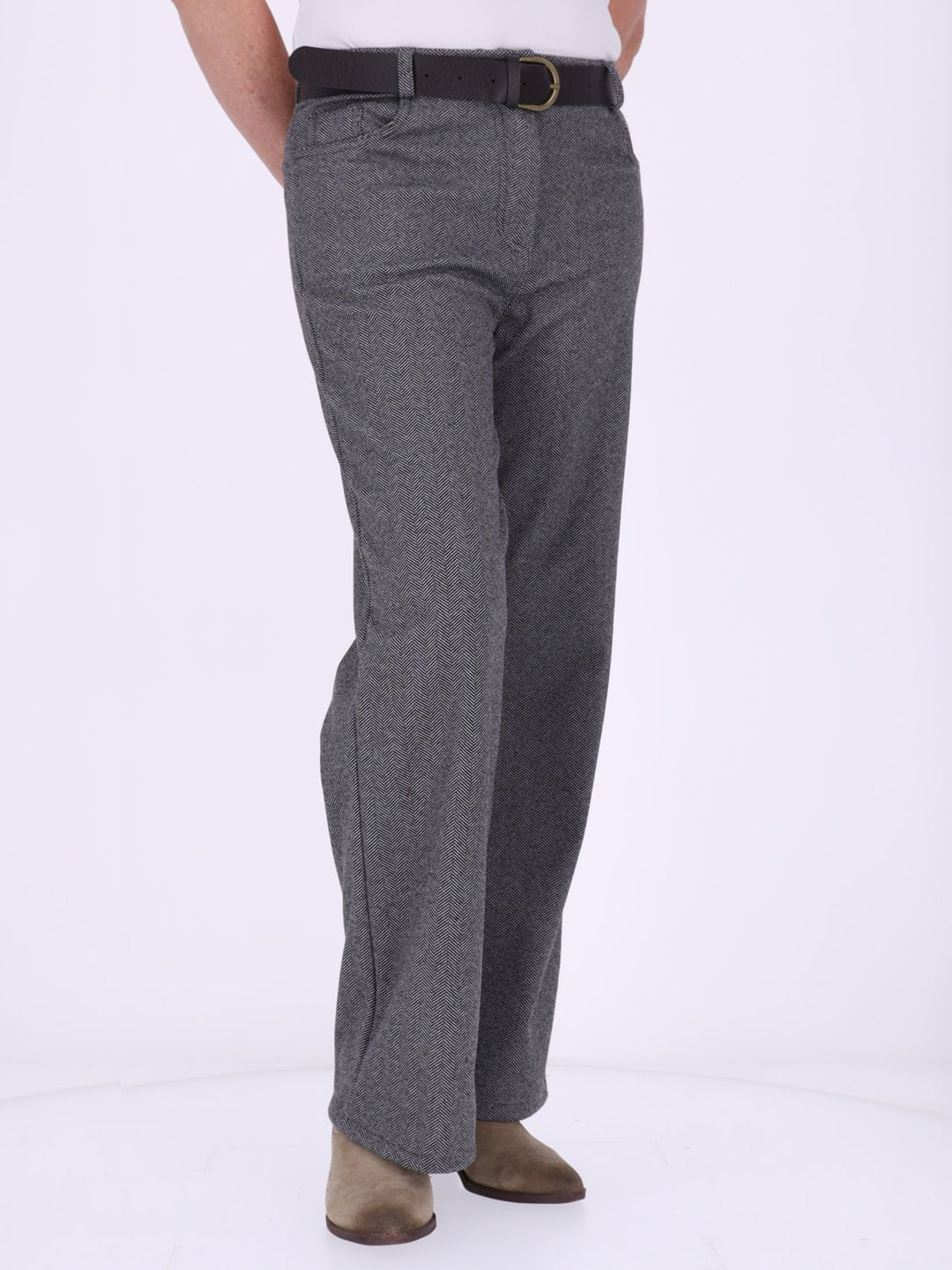 Damen Hose mit weitem Bein in Wolloptik ZIG ZAG – Grau