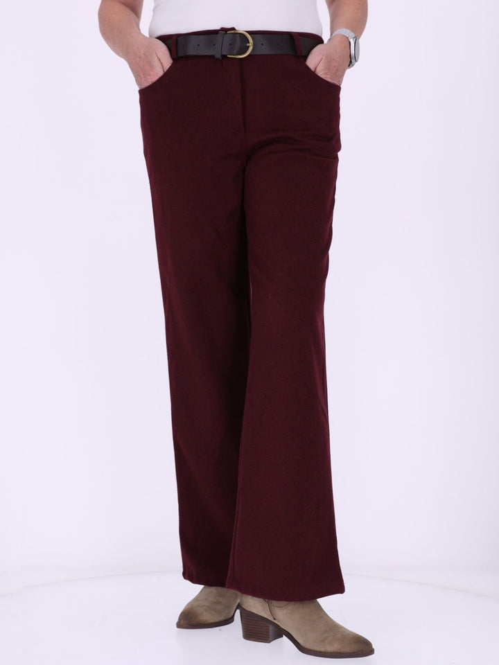 Damen Hose mit weitem Bein in Wolloptik ZIG ZAG – Bordeaux