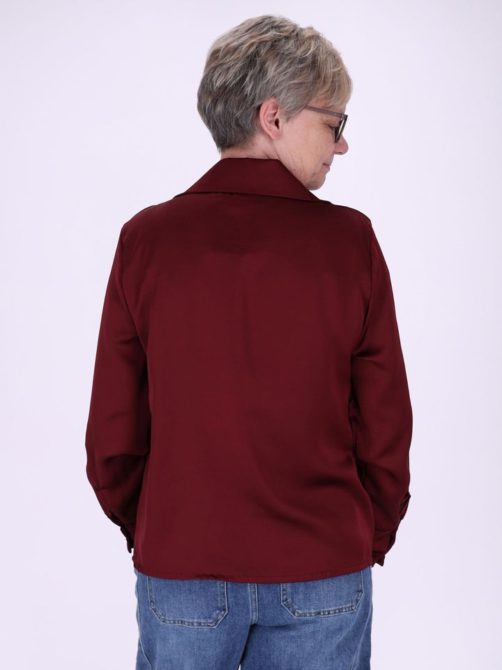 Bordeaux Damenbluse mit Hemdkragen